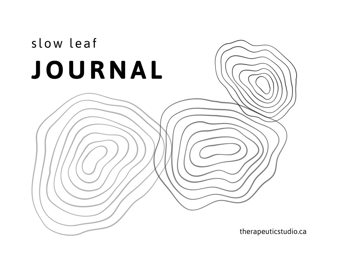 Cover of the Slow Leaf Journal, with concentric tree-ring-like line drawings in soft grey.